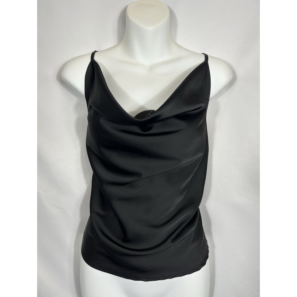 Womens Satin Cowl Neck Top Size L Black 90s Classy Clean Girl Feminine Y2K Party